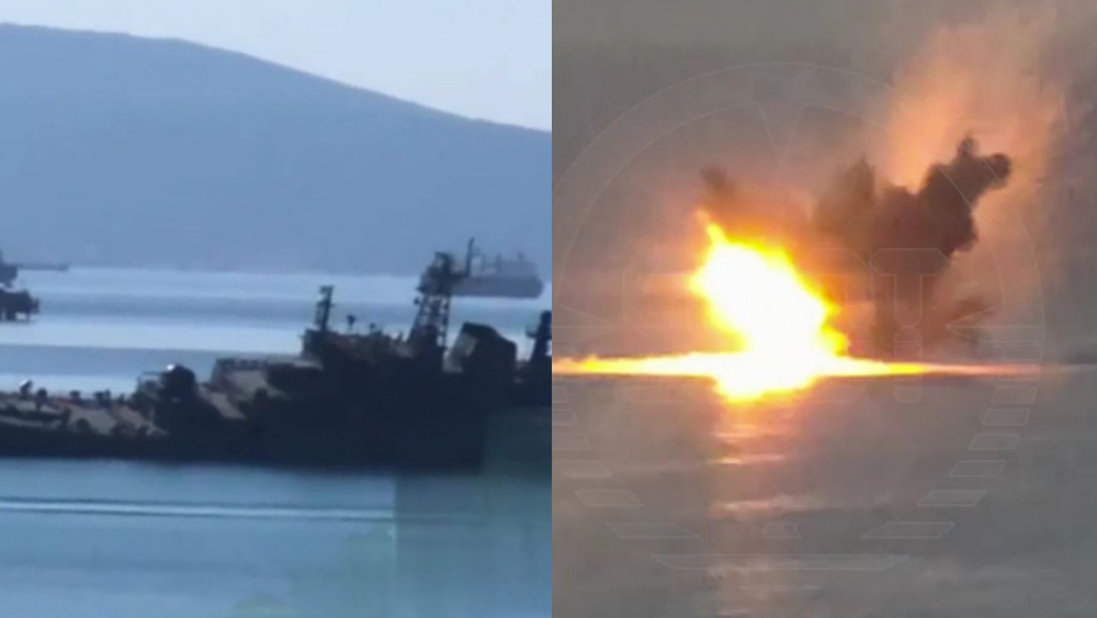 Феєричні кадри! Корабель росії був підбитий під час атаки дронів на Новоросійськ. Є відео як це все відбувалося…
